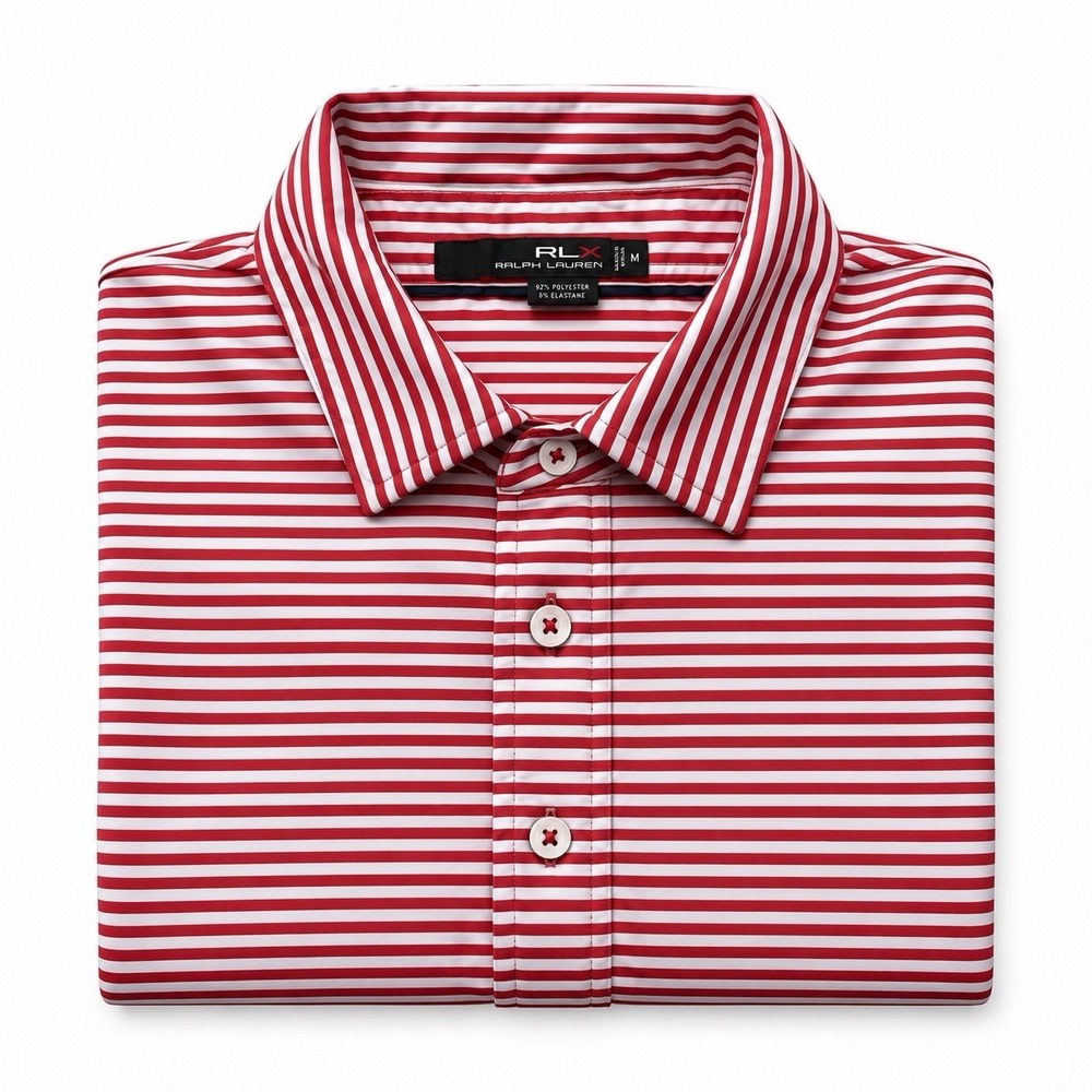RLX Ralph Lauren Men's M Red White Striped Performance Golf Polo Shirt Stretch